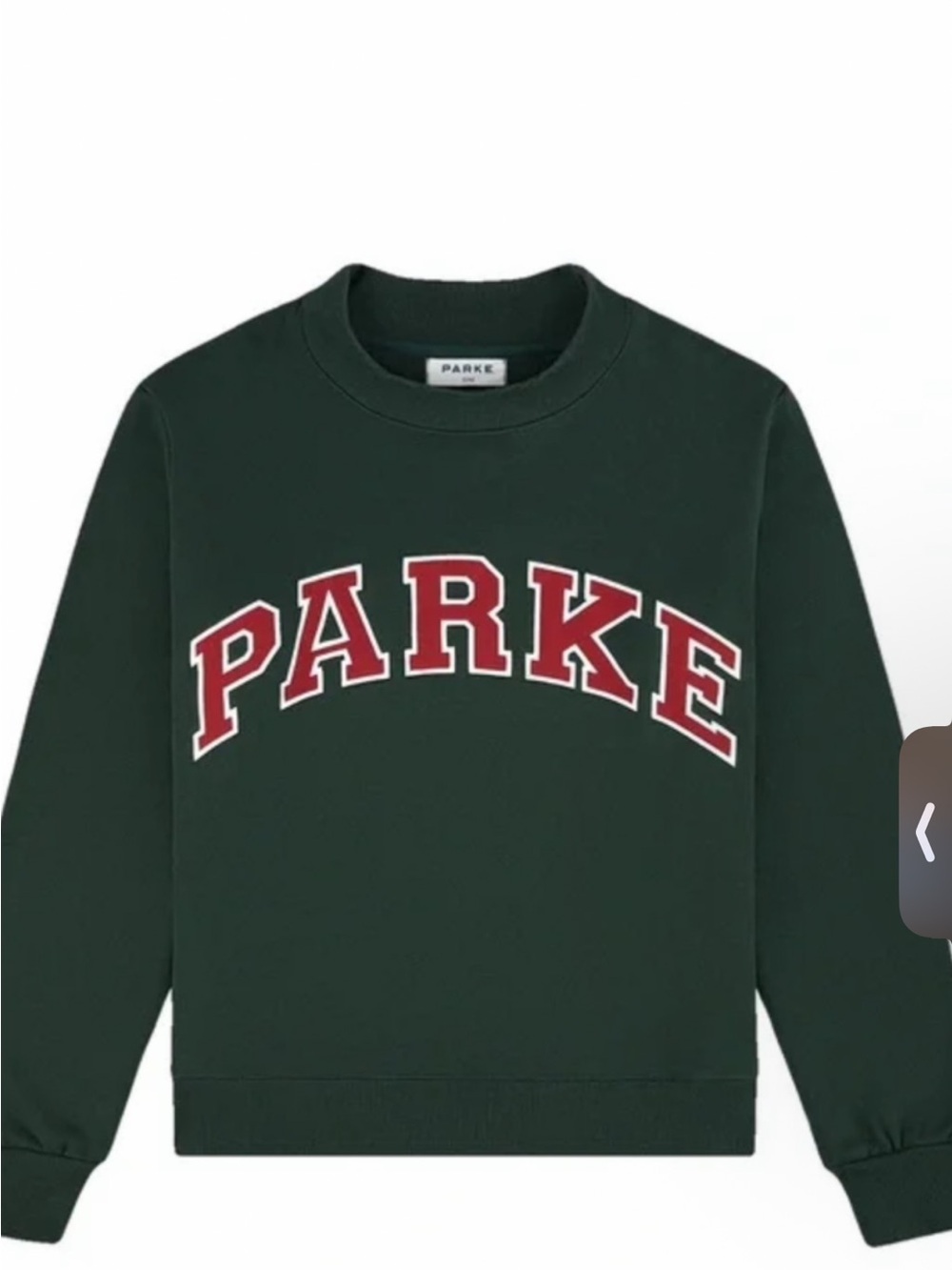 Parke Forest Green Crewneck Sweatshirt with Red Arch Logo